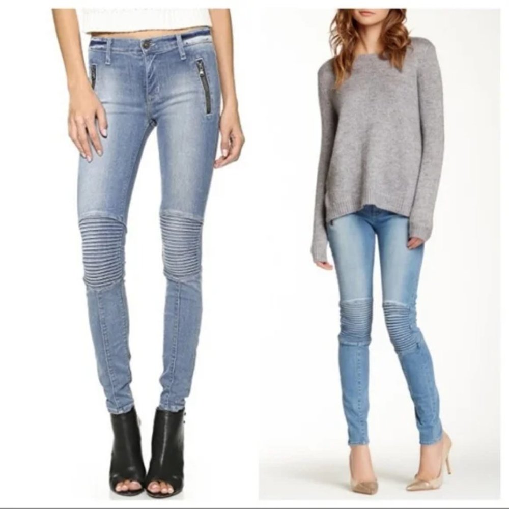 Hudson Stark Edgy Boho  Moto Light Skinny Zip Pocket Skinny Jeans Zipper Size 25